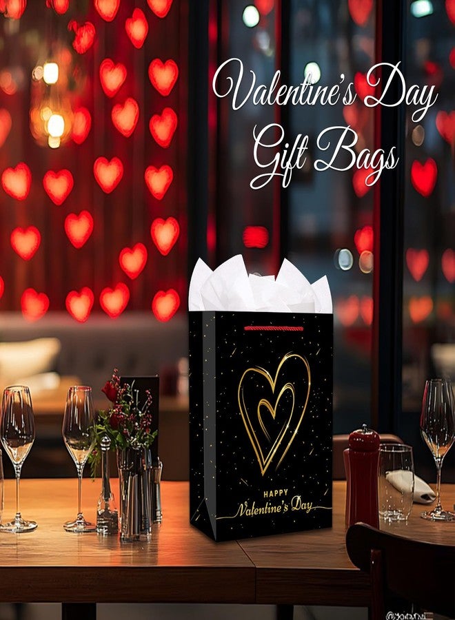 FLYAB Black Valentines Day Gift Bag - 13'' Large Gift Bag with Tissue Paper Happy Valentine's Day Paper Gift Bags with Handle Romantic Anniversary Wedding Gifts Bags for Her Him Girlfriend Boyfriend Wife Husband Women Men - Image 5